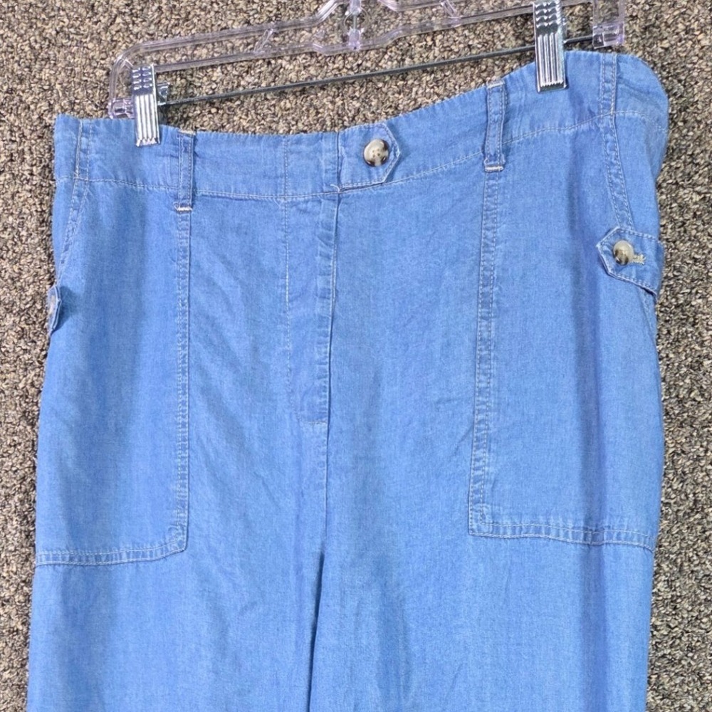 Zac & Rachel Wide Leg Crop Pants Women Large Blue Lyocell Chambray Utility - Picture 3 of 7